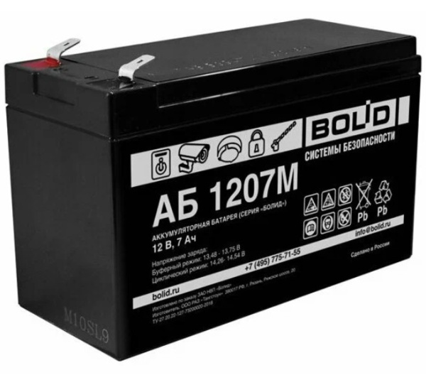 АБ 1207М аккумулятор стационарный свинцово-кислотный с регулирующим клапаном Болид