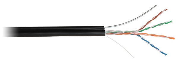 EC-UU004-5E-PE-SW-BK кабель NETLAN U/UTP 4 пары, Кат.5е, внешний с тросом, черный (305 м /бухта)