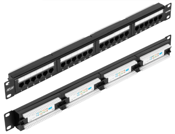 EC-URP-24-UD2 Патч-панель 19" NETLAN, 1U, 24 порта, Кат.5e, неэкранированная, черная.