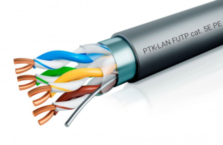 202-020 Кабель витая пара LAN F/UTP 4x2x24AWG (0,48 мм) кат.5е (305 м) PVC (серый) Standard Пожтехкабель