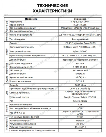 ST-SX4543 LIGHT 4Мп (2,8мм) уличная купольная всепогодная IP-камера видеонаблюдения Space Technology