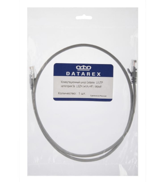 DR-180005 коммутационный шнур U/UTP категория 5e PVC нг(А)-LS 0,5 м, серый Datarex