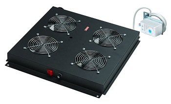 DR-452411 4-х модульный вентиляторный блок с механическим термостатом для напольных шкафов, со шнуром питания 1,8м, вилка Shuko, черный Datarex