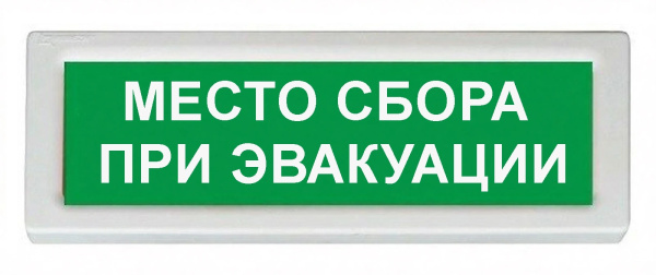 ОПОП 1-8 24В "МЕСТО СБОРА ПРИ ЭВАКУАЦИИ", фон зеленый оповещатель охранно-пожарный световой Рубеж