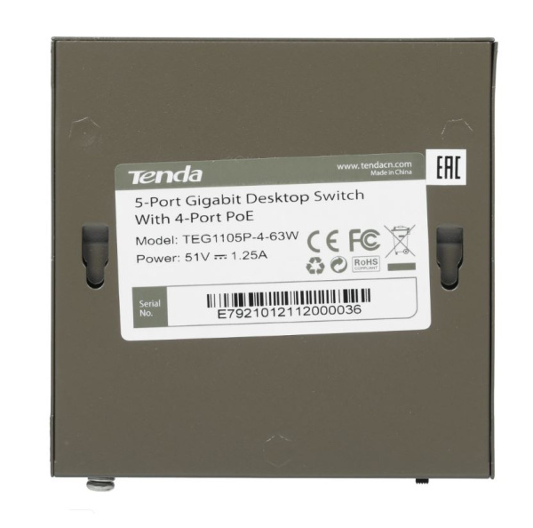 TEG1105P-4-63W 5-портовый коммутатор POE Tenda