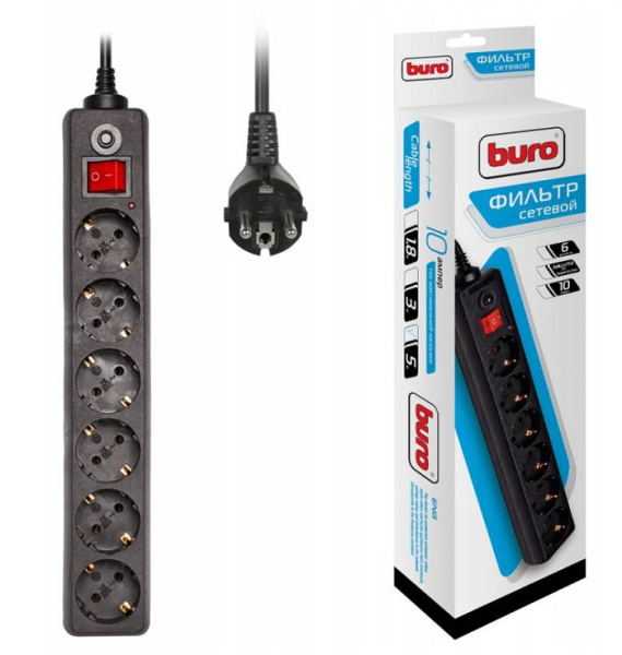 Сетевой фильтр Buro 600SH-5-B 5м (6 розеток) черный