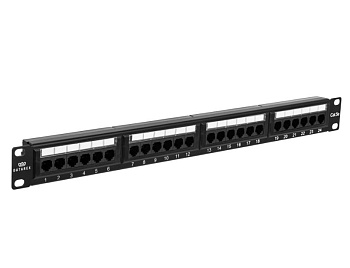 DR-4001 патч-панель категории 5е, UTP, 19", 1U, 24хRJ45, 568A/В, черный, Dual IDC Datarex