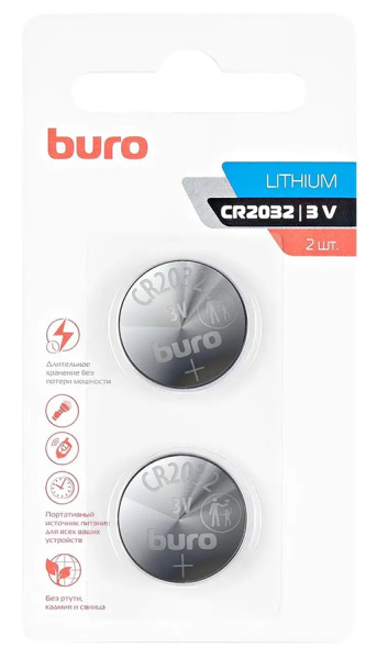 Батарея Buro Lithium CR2032 (2шт) блистер
