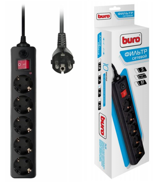 Сетевой фильтр Buro 500SH-5-B 5м (5 розеток) черный