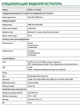 Mizar 4-2 v.4526 комплект WI-FI видеонаблюдения на 4 IP камеры 2 Mp.Novihome