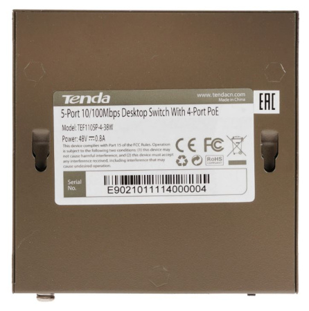 TEF1105P-4-38W 5-портовый коммутатор GE без управления с 4 портами PoE Tenda