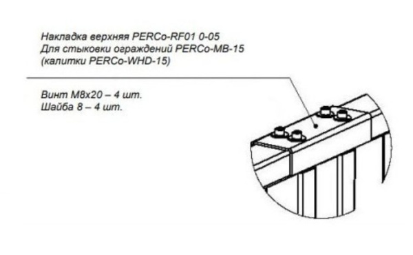 PERCo-RF01 0-05 накладка верхняя для стыковки секций ограждений PERCo-MB-15 / калитки PERCo-WHD-15 PERCo