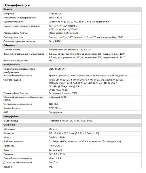 F-AC-2351(2.8mm) (Аналог DS-T503 (С)) 5Мп уличная купольная HD-TVI камера с ИК-подсветкой до 30м iFlow