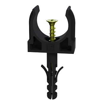 PR13.0312 Крепеж-клипса с дюбелем и саморезом черная d20 мм в малой упаковке (10шт/900шт уп/кор) Промрукав