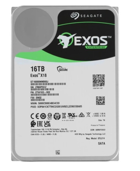 Жесткий диск Seagate Exos X18 ST16000NM000J, 16ТБ, HDD, SATA III, 3.5"