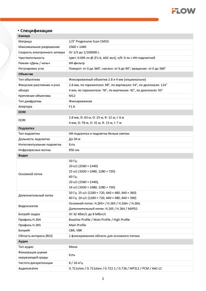 F-IC-1142CM(2.8mm) (Аналог DS-I450M(C)(2.8mm)) 4Мп уличная цилиндрическая IP-камера с гибридной Smart-подсветкой и встроенным микрофоном iFlow